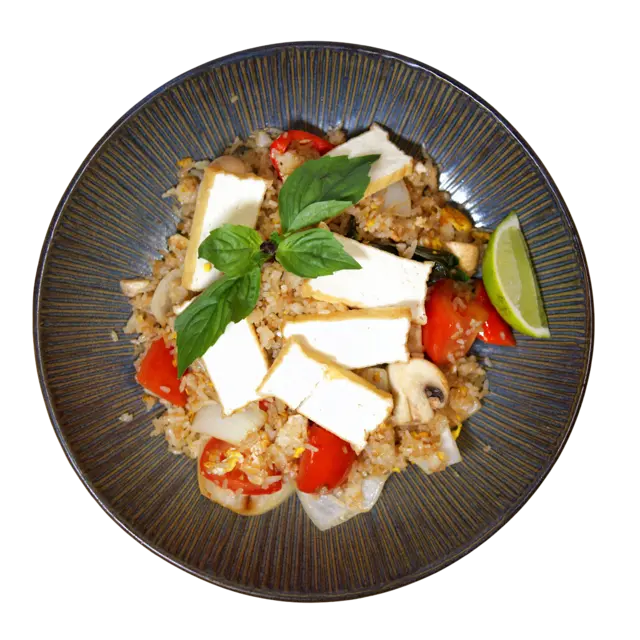 Sweet Basil Chicken stir-fry with mushrooms, peppers and fresh basil